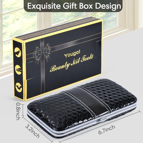 Yougai Manicure Set 18Pcs Stainless Steel Nail Clippers Set with Case Black - color: Black