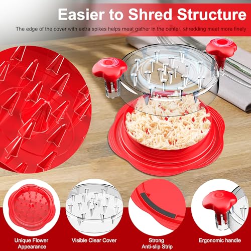 Chicken Shredder Tool Twist Large Meat Shredder with Brush&Fork, Red - color: Red