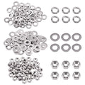 Swpeet 150Pcs Metric 304 Stainless Steel M5 Hex Nuts and M5 Flat Washers with Split Lock Washers Assortment Kit, Coarse Thread Hexagon Nut for Home Automotive Shop Use - size: M5 Hex Nuts & Washers