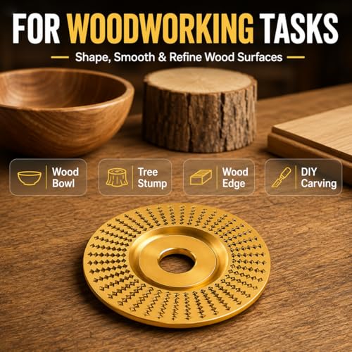 3PCS Angle Grinder Polishing Pad, Wood Grinding Disc Set for Angle Grinder, Tungsten Carbide Grinding Wheel Wood Carving for Cutting, Wood Sanding Polishing and Surface Finishing (Mix,Gold)