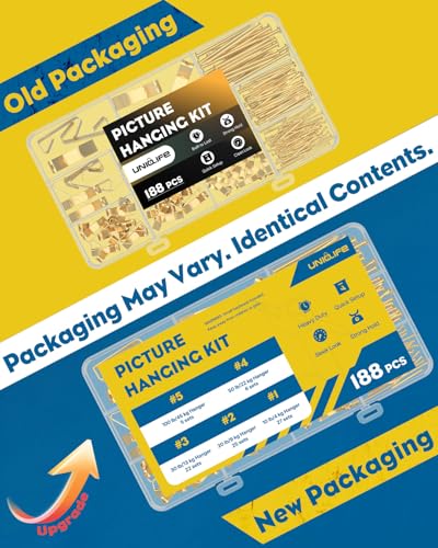 Uniclife 188 Pcs Heavy Duty Picture Hanging Kit, Picture Hanging Hooks,Gold - size: 188 Pcs, style: Gold
