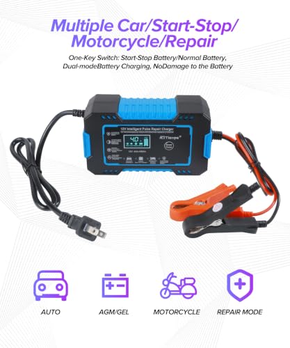 Car Battery Charger,Car Accessories Universal Portable 12V 6A Automatic Smart Battery Trickle Charger with LCD Display,Automotive Tool,Suitable for Most Cars,SUVs,MSedans,Trucks,Minivans (Blue) - color: Blue