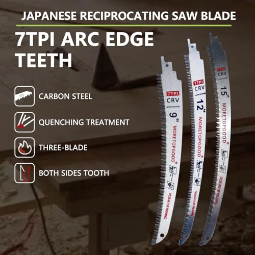 9"/12"/15" Arc Edge Reciprocating Saw Blade, 7TPI Japanese Teeth with Curved Edge Wood Pruning Saw Blades for Tree Trimming, Wood Cutting (3 Pack) - size: 9+12+15 Inch