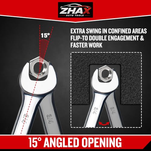 zhax 3/4" SAE Combination Wrench, 12 Point Box End, 15 Degree Offset Design, Mirror Polish Finish, Forged CR-V Steel, Hand Tools for Mechanics, Ideal for Auto and Home Repair - size: 3/4"