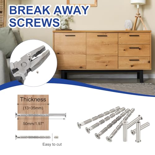 PATIKIL Door Handle Screws M4 x 50mm, 10 Set Cabinet Handle Break Away Screws for Drawer Pull with M4 x 25mm Sleeve Slub Bolt for Door Lever Knob - size: M4 x 50mm