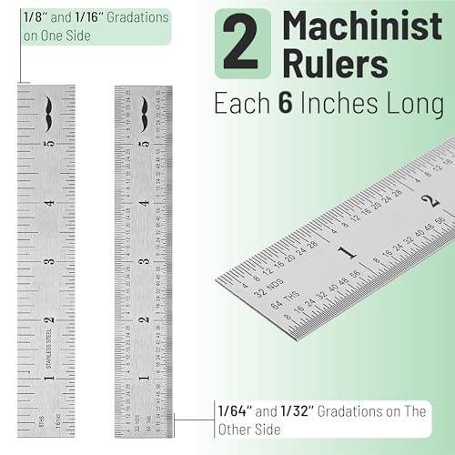 Mr. Pen- Machinist Ruler, 6 Inch, 2 Pack, Stainless Steel Imperial - style: 6 inch, 2 Pack 1/8-1/64 Graduation