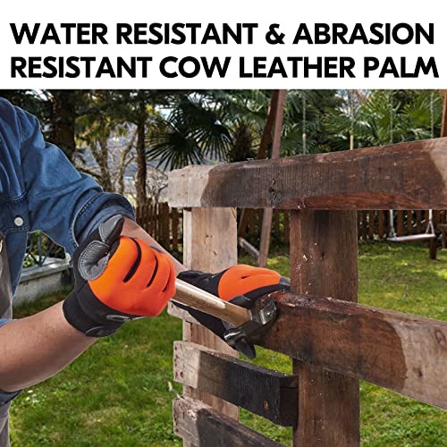 Vgo... 1-Pair Anti-Vibration Safety Work Gloves, Mechanics Gloves, Multi-purpose water resistant Leather Work Gloves (Size XL, Black& Orange, CA7723WR) - size: X-Large (Pack of 1), style: Orange-cow Leather