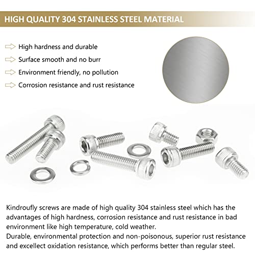 122 Pieces M6 x 10/12 /16/20 /25/30 /35mm Hex Socket Head Cap Screws Nuts Washers Assortment Kit, 304 Stainless Steel, Fully Machine Thread - size: M6, style: Socket Head