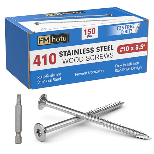 #10 x 3.5 Stainless Steel Deck Screws, 150Pcs 410 Grade Stainless Steel - size: #10 × 3-1/2"