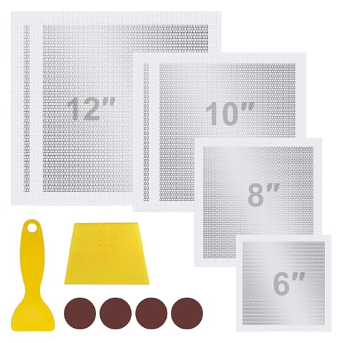 6/8/10/12 Inch Drywall Repair Kit, 6PCS Heavy Duty Self-Adhesive Mesh Patch Kit for Large Holes - Includes Scraper & Sandpapers, Ideal for Drywall, Sheetrock, Wall and Ceiling Repairs
