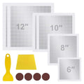 6/8/10/12 Inch Drywall Repair Kit, 6PCS Heavy Duty Self-Adhesive Mesh Patch Kit for Large Holes - Includes Scraper & Sandpapers, Ideal for Drywall, Sheetrock, Wall and Ceiling Repairs