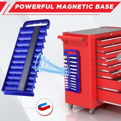 6 Pcs Magnetic Socket Organizer Holder Case Rail Rack for 1/2'', 3/8 '', 1/4'' Drive, Securely Holds 152 Sockets(Red,Blue) - color: Red,blue