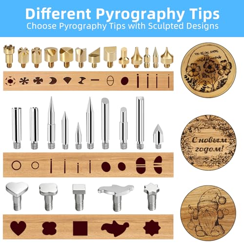 HANDSKIT 52PCS 90W Wood Burning Kit,Wood Burning Tool with LCD Display and Adjustable Temperature 180~480°C,28 Pyrography Tips,6 Blades and 1 Blade Holders,Pyrography Pen for Woodburning Crafts