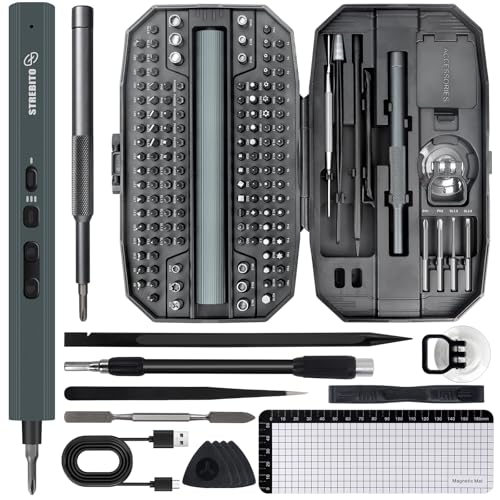 STREBITO Electric Screwdriver, 155 in 1 Precision Electric Screwdriver Set | 140 S2 Magnetic Bits, 3 Torque Settings, 650mAh Battery, Electronic Power Screwdriver Tool Kit for RC, Computer, PC, Laptop - color: Black