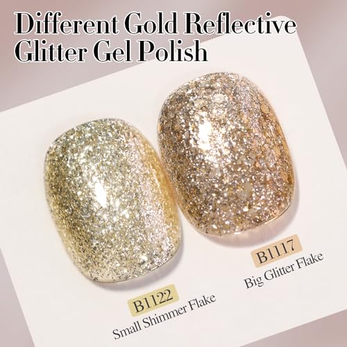 Double Rhythm 15ML Glitter Gel Polish Shimmer Reflective Holographic Color Magnetic for Nail Art Salon DIY at Home (B1117) - color: Gold