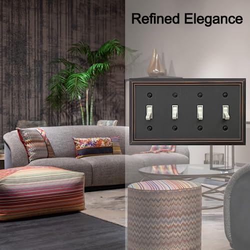 OKAWYC Quadruple Toggle Light Switch Cover Adler Metal Wall Plate, 2-Pack Aged Bronze 2 Gang, Light Switch Cover Decorative Wallplate, Durable - style: 4 Toggle 2PK
