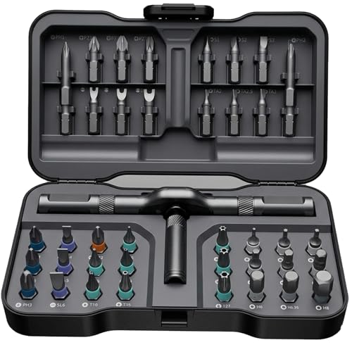 ATuMan 42 in 1 Magnetic Ratchet Screwdriver Set, 38 S2 Alloy Steel Bits, Detachable Handle, with Case, for Home, DIY, Bicycle and Electronics Repair - style: RS1-Plus-42 in 1