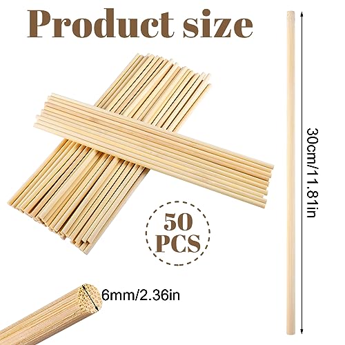 50 Pack Wooden Dowel Rods 1/4 x 12 Inch for Crafts, Natural Unfinished - size: 1/4 x 12 Inch(50 PCS)