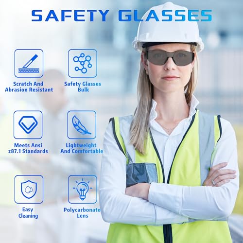 Salfboy Ansi Z87.1 Certified Safety Glasses, Bulk Protection Glasses - color: Grey