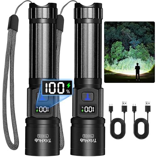 TrixHub Rechargeable Flashlights 2 Pack Super Bright High Lumens Flashlight - color: Black, size: 2 Pack