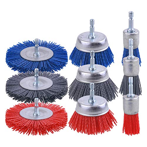 Rocaris 9 Pack Nylon Filament Abrasive Wire Brush Wheel & Cup Brush Set