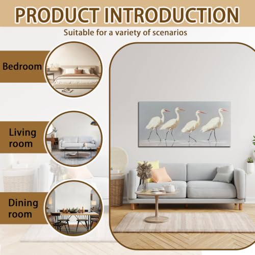 SSNEEKNDG White Heron Wall Art Bird Painting Animal Texture Artwork 20"x40" - size: 20"L x 40"W