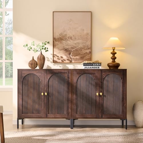 IFGET 61.75" W Modern Arched Sideboard Buffet Cabinet with Storage, Brown - color: Brown, size: 2 Pieces