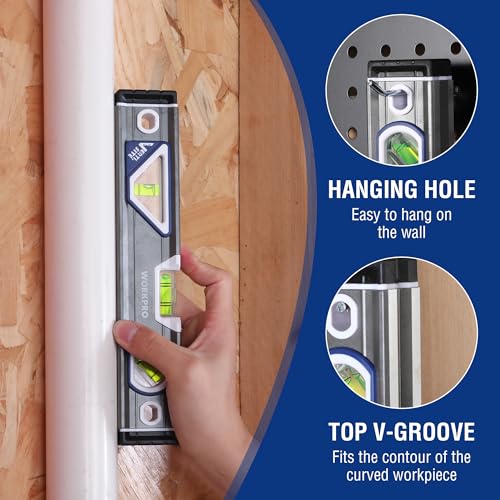 WORKPRO 10 Inch Small Torpedo Level, Aluminum Frame with V-Groove