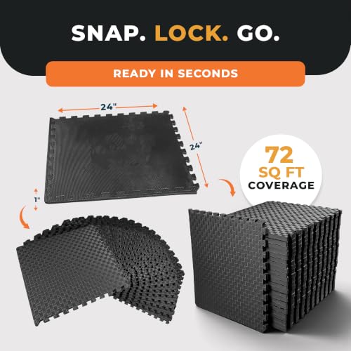 BalanceFrom Puzzle Exercise Mat 1-inch Thick, EVA Interlocking Foam Floor - color: Black, style: One Inch Thick, 72 Square Feet