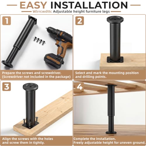 Wlrrcwdttc 4 Pcs Metal Adjustable Furniture Legs 4.72-7.87 inch, Adjustable Cabinet Legs for Sofa/Bed/Chair/Couch/Dresser/Table,Heavy Duty Bed Replacement Support Legs for Bed Frame/Bed Center Slat - size: 4.72-7.87 inch (4pcs)