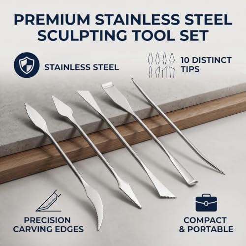 HEEPDD Stainless Steel Clay Sculpting Tools, 5 Piece Double Ended Set