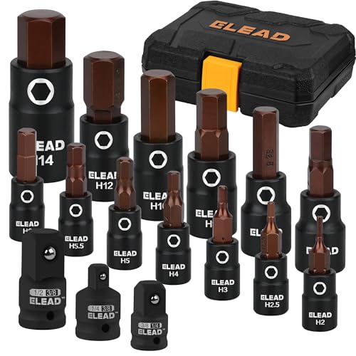 16-Piece Metric Hex Bit Socket Set - Premium S2 Steel 2mm-14mm Allen Socket Set with Socket Adapters, 1/4”, 3/8” and 1/2” Drive | Professional Mechanic Garage Tools - color: Metric Hex Black
