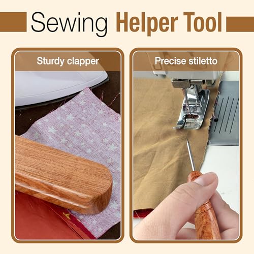 SAVINA 4Pcs Sewing Set, Tailor Clapper, Seam Roller, Stiletto & Seam Ripper - color: Tailor Clapper + Seam Roller + Stiletto + Brush