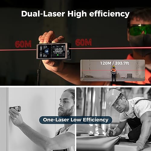 CIGMAN Dual Laser Distance Meter 393ft/120M Bilateral Laser Measurement Tool Rechargeable Laser Measure with M/in/Ft Multiple Units Multifunctional Laser Measure(Laser Level is Class II,Output<1mW) - color: CD-60 1