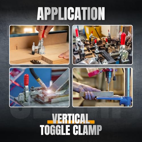 POWERTEC 4PK Toggle Clamp, 500 lbs Capacity, 12130 Quick Release Vertical Clamps w/Antislip Rubber Pressure Tip for Woodworking Jigs and Fixtures, Welding, Drill Press, Crosscut Sled (20335-P2) - size: 12130, 4PK