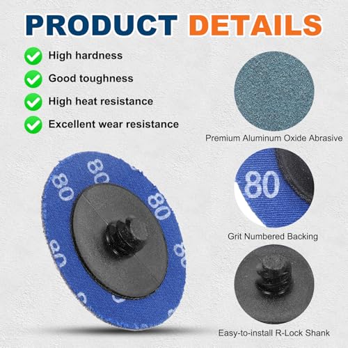 25 Pcs 2" 80 Grit Quick Change Surface Conditioning Discs | Aluminum Oxide Die Grinder Sanding Disc for Surface Prep Deburr Polish Rust Paint Removal, Blue - size: 2" (80 Grit)