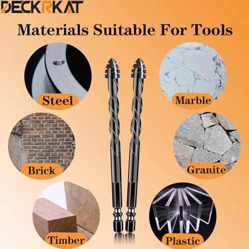 DECKRKAT Upgraded 5-Piece 1/2 Inch Black 4-Flute Serrated Masonry Drill Bits - Concrete, Tile, Glass, Brick, Ceramic, Plastic, Wood - size: 5 Piece 1/2", style: 4-Flute Serrated Drill Bit