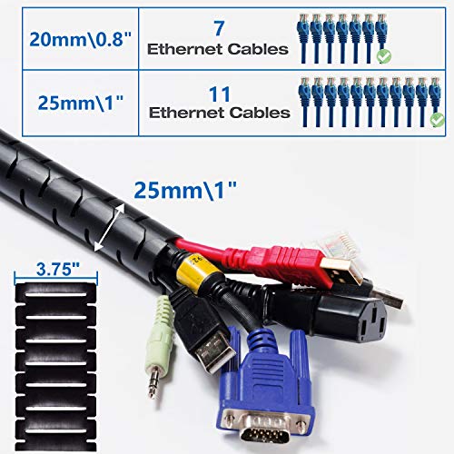 10FT Cable Management Sleeve EZ Cord Bundler 1" Diameter w/Zip Clip Zipper Wire Wrap Cord Organizer Cable Tube Hider Flexible & Expandable Home & Office Wire Concealer for PC TV Computer Cinema - size: 1" Dia