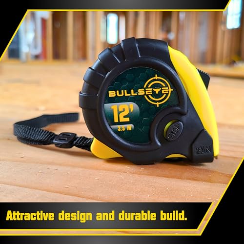 Bullseye Tape Measure 12 Foot | Yellow | Small, Retractable Measuring Tape with Pause Buttons | Easy-to-Read Standard and Metric Measurements for Adults and Kids | Inches and Centimeters - color: Yellow