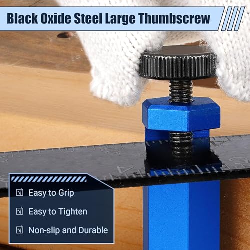 2Pack Tall Stair Gauges for Framing Square with Holder and Carabiner Stair guages Knobs Tool for Circular Saw Metal Stair Stringer Layout Tool for Carpentry Squares Stair and Rafter Gauge Clamps - style: 2 Packs Blue