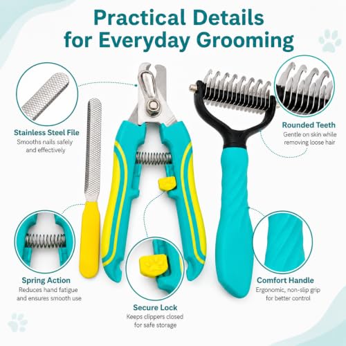 3-Piece Pet Grooming Kit with Rake, Clipper and File - color: Dopamine colors-3 PCS