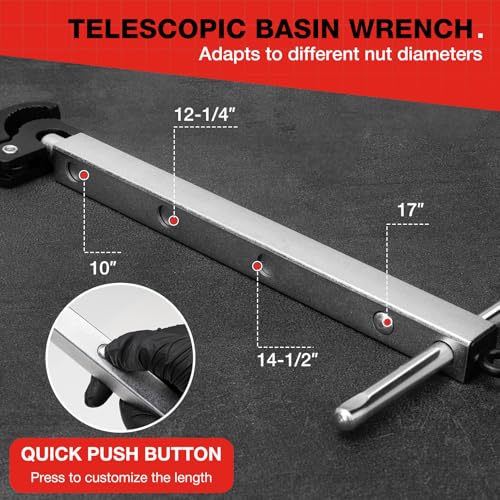 SHALL Telescoping Basin Wrench for Under-Sink Plumbing & Faucet Repair - size: 10-inch to 17-inch