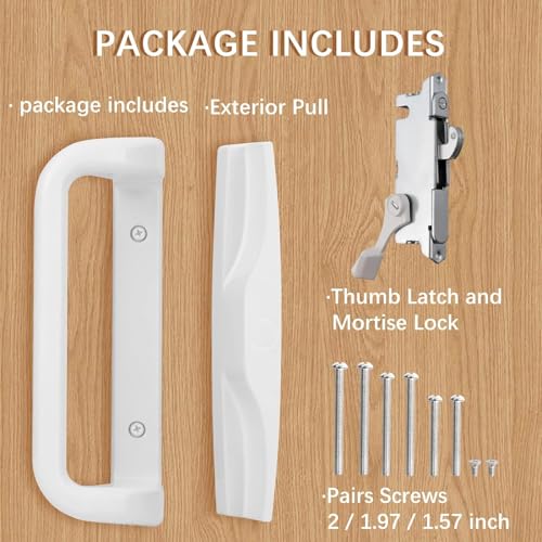 House Guard Sliding Patio Door Handle Set, Mortise Lock, 3-15/16", White - color: White