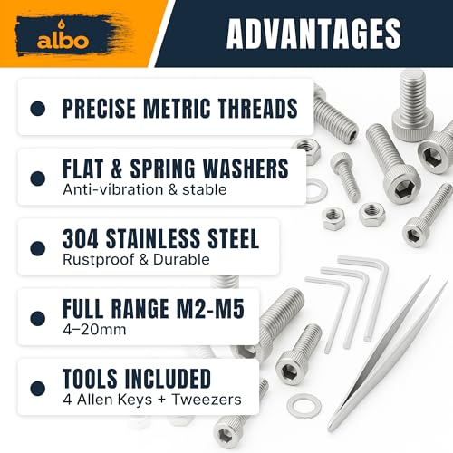 ALBO 2000 Pcs M2-M5 Socket Head Cap Screw Kit, 304 Stainless Steel - style: Set 2000 Head Cap