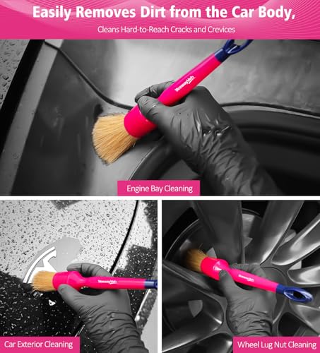 YeewayVeh 6PCS Car Detailing Brush Set, Boars Hair & Ultra Soft, Pink - color: Magenta Pink