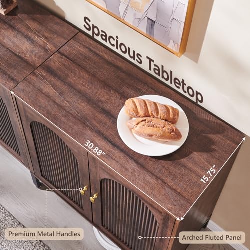 IFGET 123.5" W Modern Arched Sideboard Buffet Cabinet with Storage, Brown - color: Brown, size: 4 Pieces