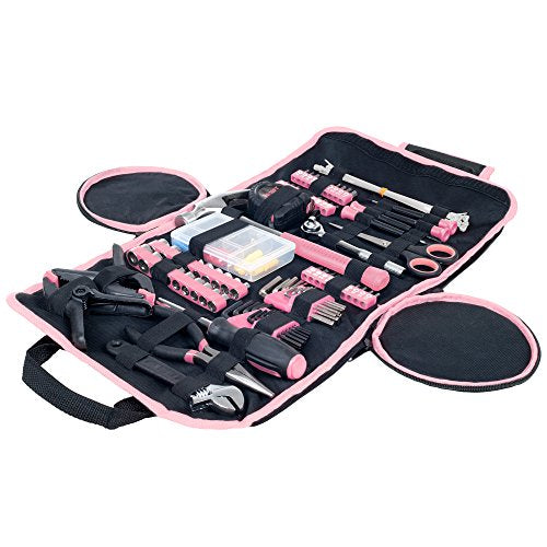86-Piece Household Hand Tool Set with Roll-Up Bag – Tool Kit with Screwdrivers, Pliers, Wrenches, and More – Great for the Home or Car by Stalwart - color: Pink