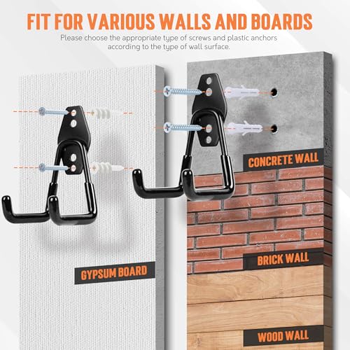 TONDA Garage Hooks, 20 Pack Wall Storage Hooks for Bike, Ladder and Tools - color: Black