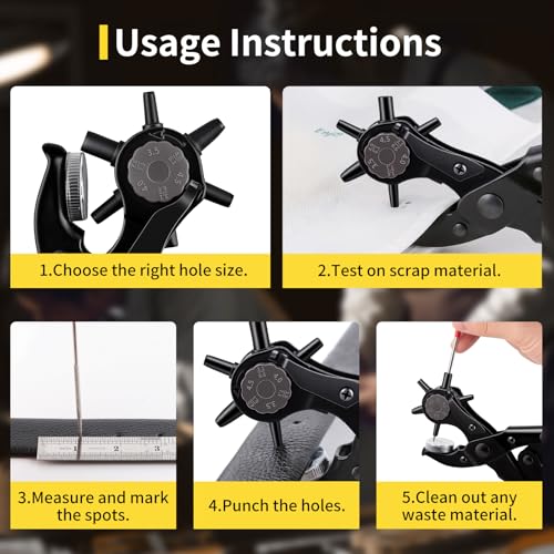 XOOL Round & Oval Leather Hole Punch Set, Upgraded Long Handle Revolving Punch Plier Kit for Belts, Watch Bands, Straps, Dog Collars, Saddles, Shoes, Fabric, DIY Home & Leather Craft Project - style: Pro (Oval & Round)