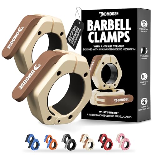 DMoose Fitness Barbell Clips 2 Inch (Pair) - Quick Release Olympic Barbell Clamps & Collars with Anti Slip TPR Grip for Secure Weightlifting and Powerlifting - Weight Clips for Bars at Home or Gym - color: Beige, style: Magnetic